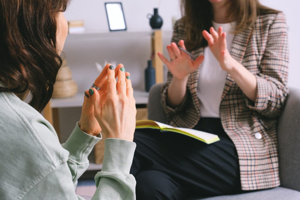 Therapist and patient collaborating